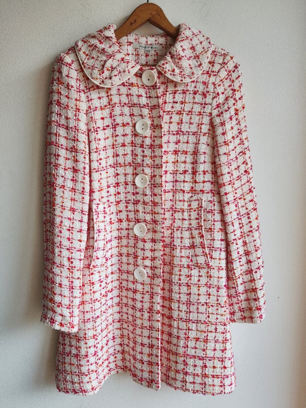 Vintage French White/Multicolor Mod Tweed Coat - Sz 8 (FR 40)